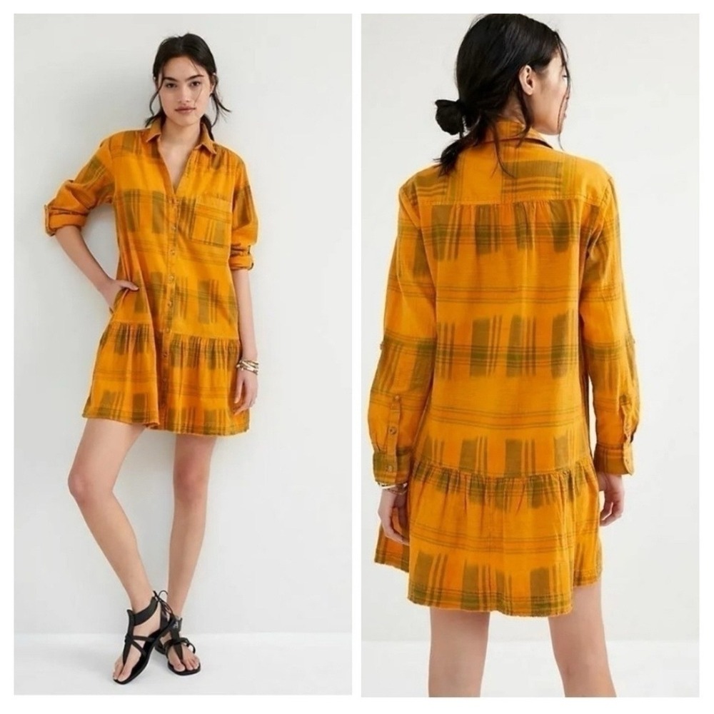 Pilcro Anthropologie Women's Tangier Mini Shirtdress Plaid Check Size XS